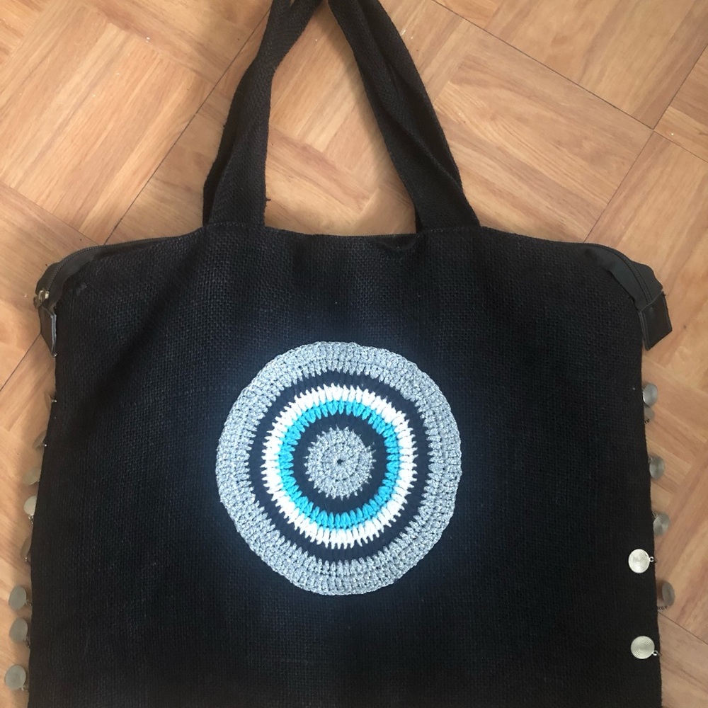 Evil Eye Crochet Tote Bag Black